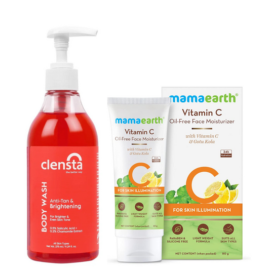 Mamaearth Vitamin C Oil-Free Moisturizer 80 g + Clensta Body Wash Anti Tan (275 Ml) | COMBO.