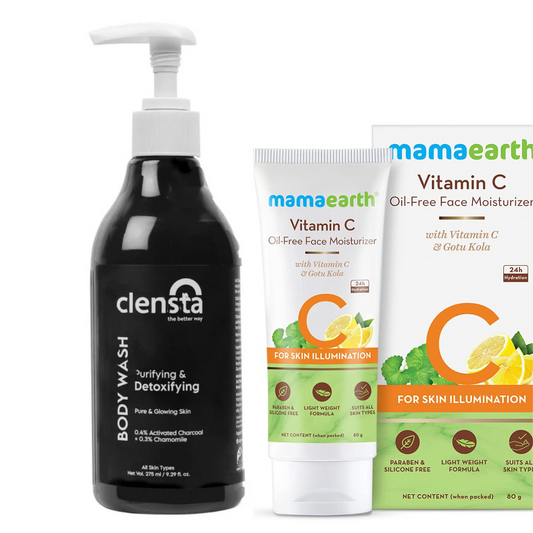 Mamaearth Vitamin C Oil-Free Moisturizer 80 g + Clensta Body Wash Purifying (275 Ml) | COMBO.