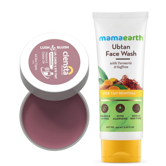 Mamaearth Ubtan Natural Face Wash with Turmeric & Saffron 100ml + Clensta Lush Lip, Cheek & Eye Tint - Rosewood 04 (5 Gm)  | COMBO